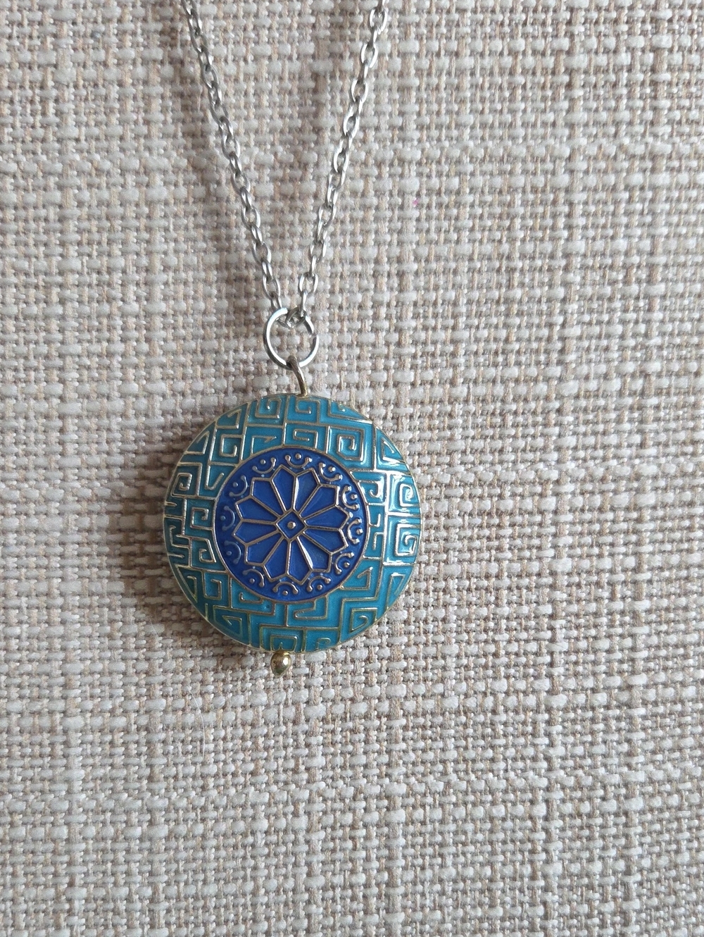 Enameled Turquiose Medallion Pendant Necklace